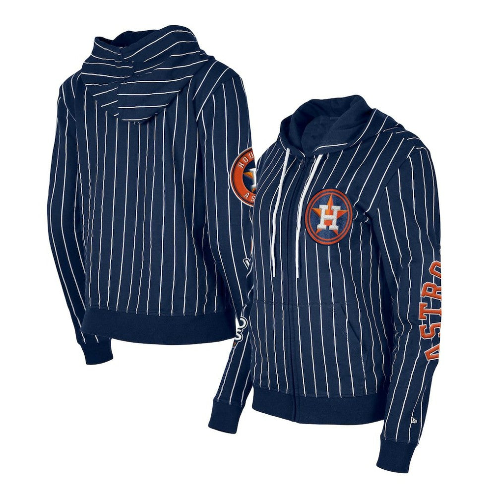 Houston Astros New Era Women's Pinstripe Tri-Blend Full-Zip Hoodie Jacket - Navy - New Era Online
