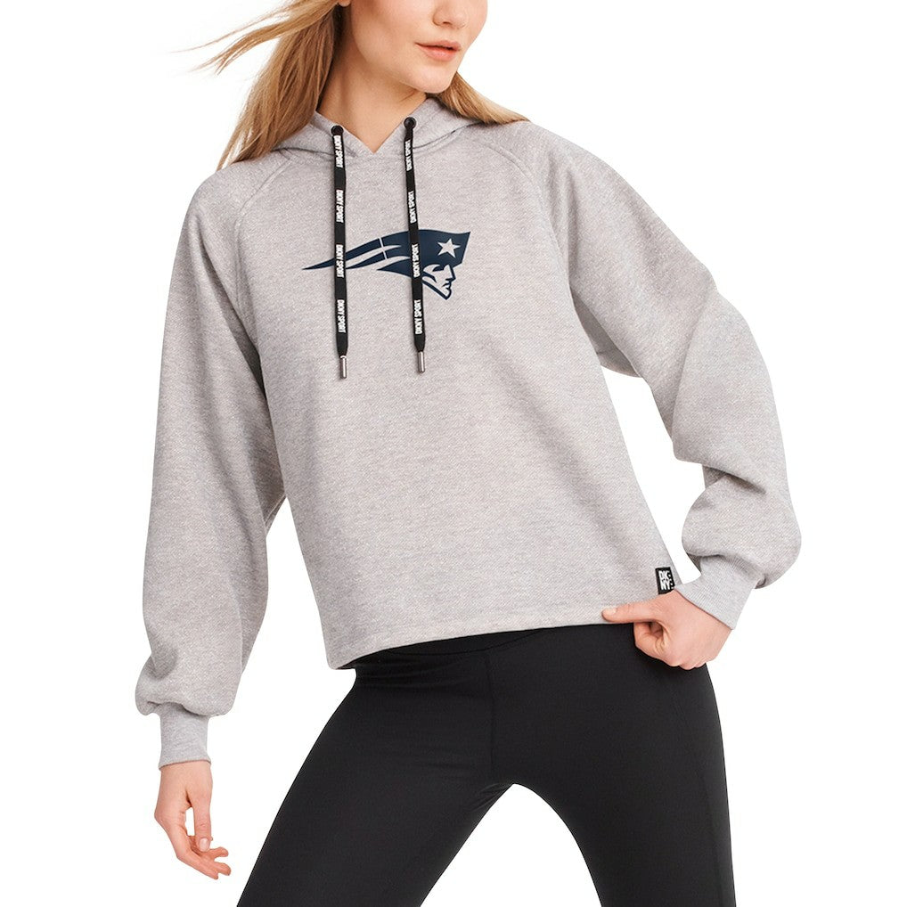 New England Patriots DKNY Sport Women's Debbie Dolman Raglan Pullover Hoodie Heather Gray
