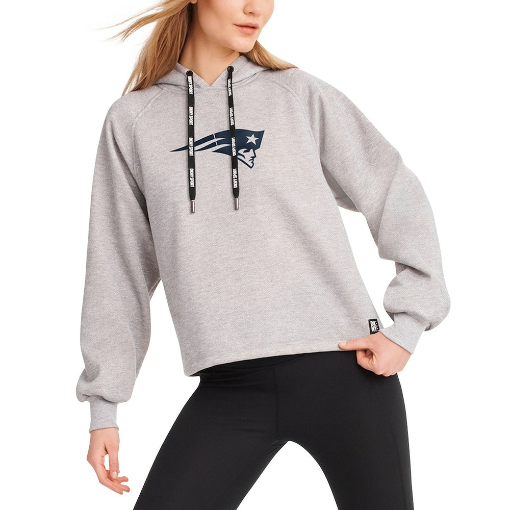New England Patriots DKNY Sport Women's Debbie Dolman Raglan Pullover Hoodie Heather Gray