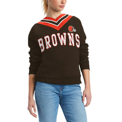 Cleveland Browns Tommy Hilfiger Women's Heidi Raglan V-Neck Sweater Brown