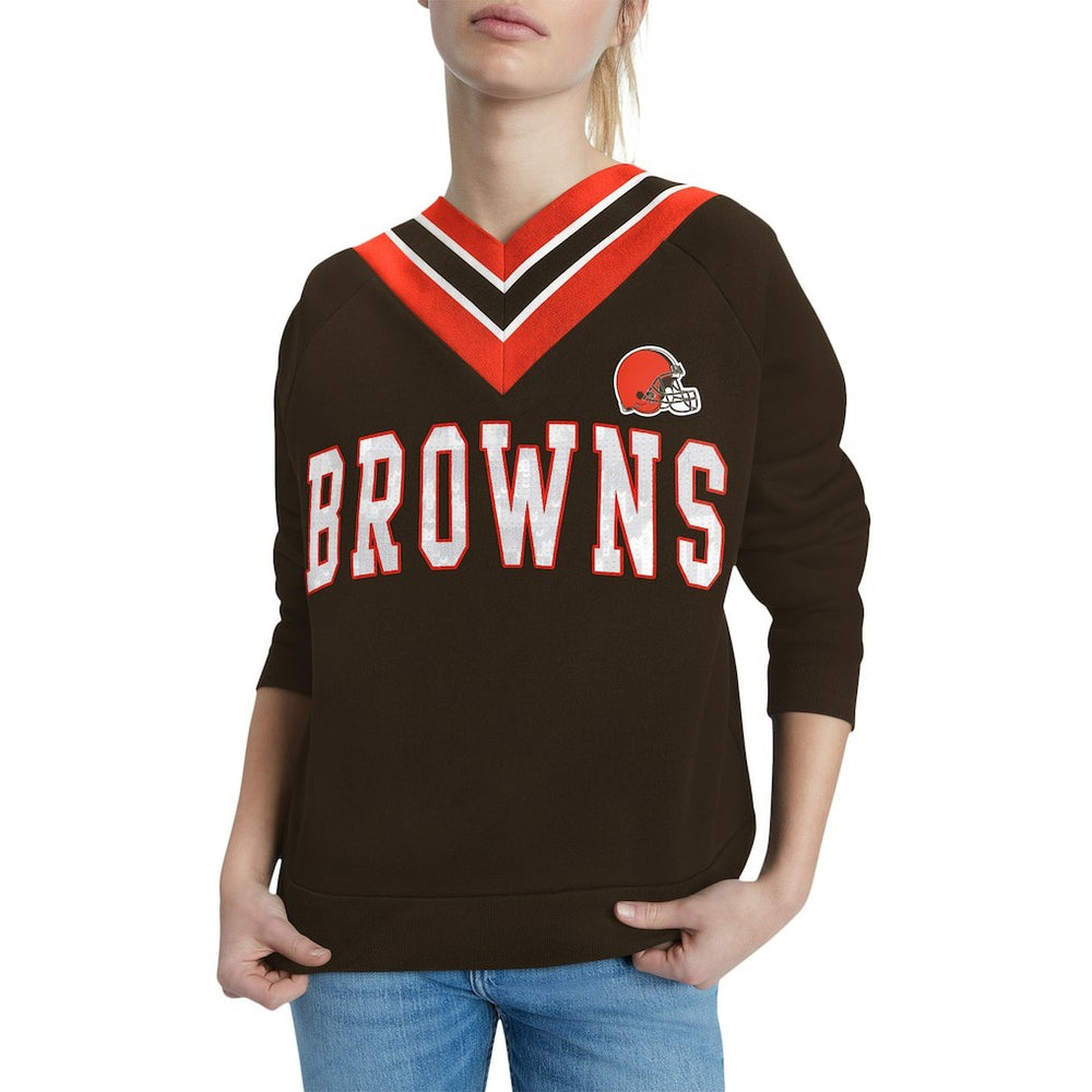Cleveland Browns Tommy Hilfiger Women's Heidi Raglan V-Neck Sweater Brown