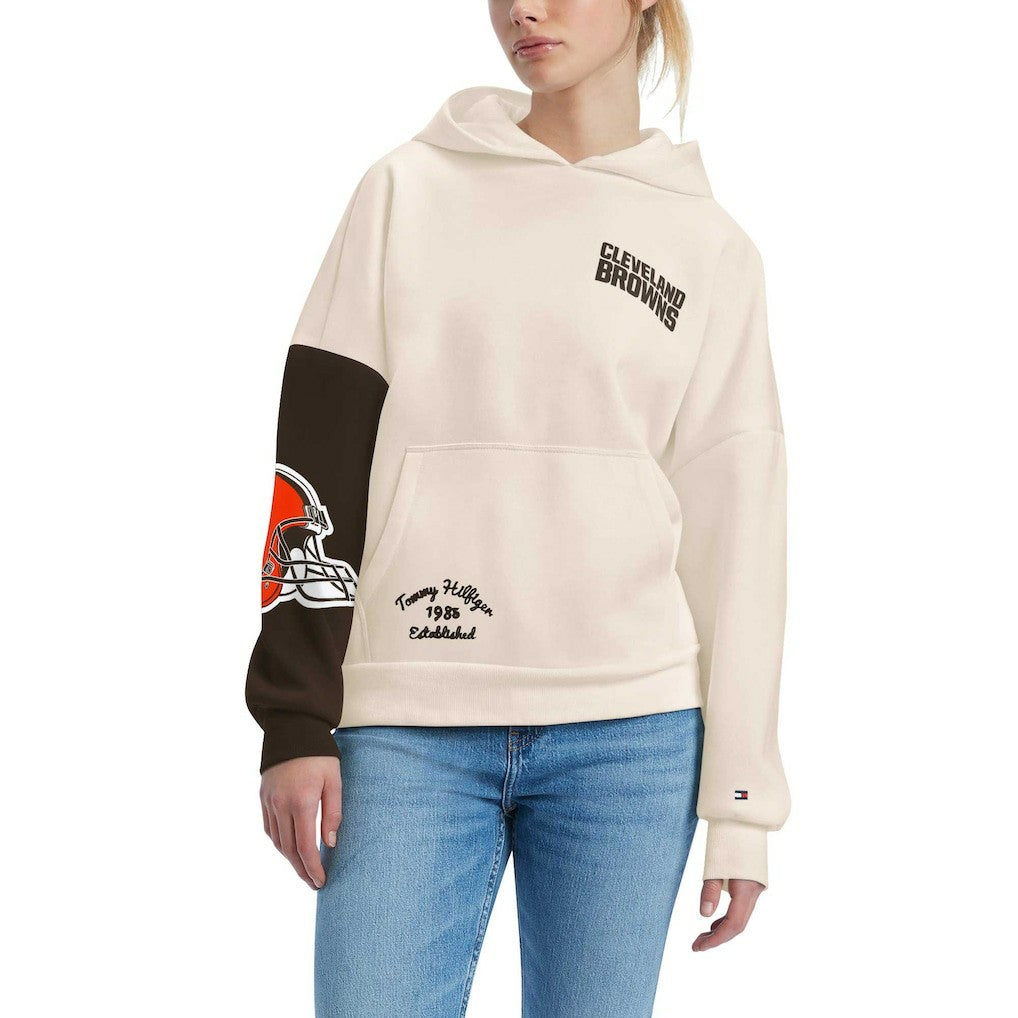 Cleveland Browns Tommy Hilfiger Women's Harriet Pullover Hoodie Cream/Brown
