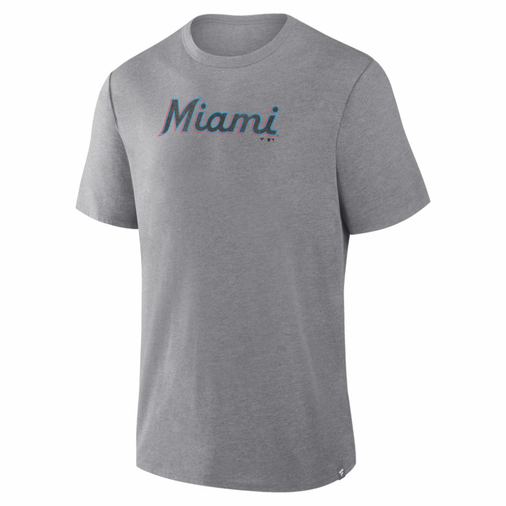Miami Marlins Fanatics Play Tribute Tri-Blend T-Shirt - Heather Gray - Fanatics Lifestyle
