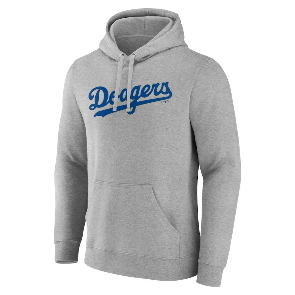 Los Angeles Dodgers Official Wordmark Pullover Hoodie - Heather Gray - MLB Sale