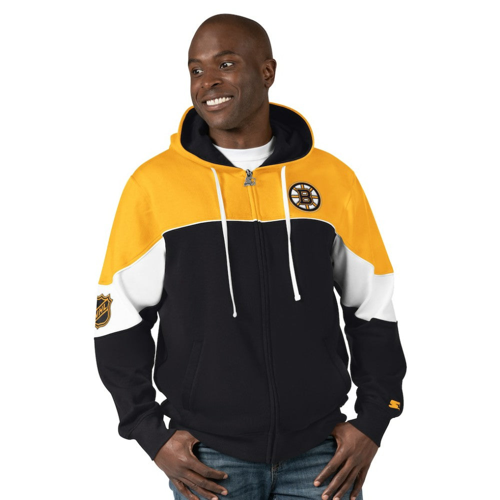 Boston Bruins Starter Power Forward Full-Zip Hoodie - Black/Gold - NHL 200115874