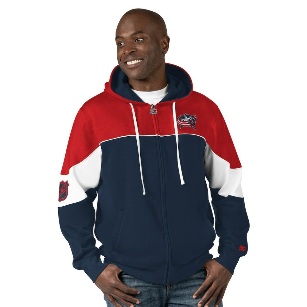 Columbus Blue Jackets Starter Power Forward Full-Zip Hoodie - Navy/Red - NHL 200115880