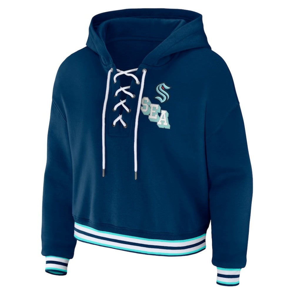Seattle Kraken WEAR by Erin Andrews Women's Lace-Up Pullover Hoodie - Blue - NHL 200116126