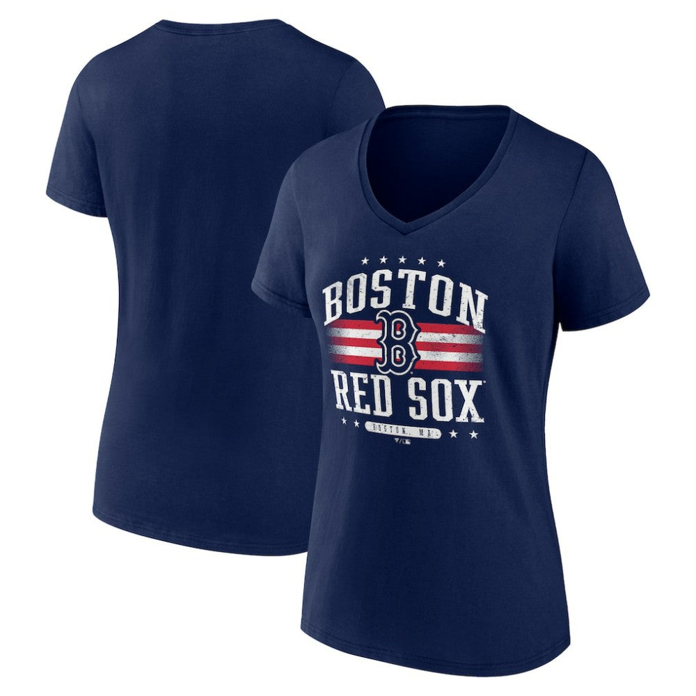Boston Red Sox Women's Americana Team V-Neck T-Shirt - Navy - MLB on Sale