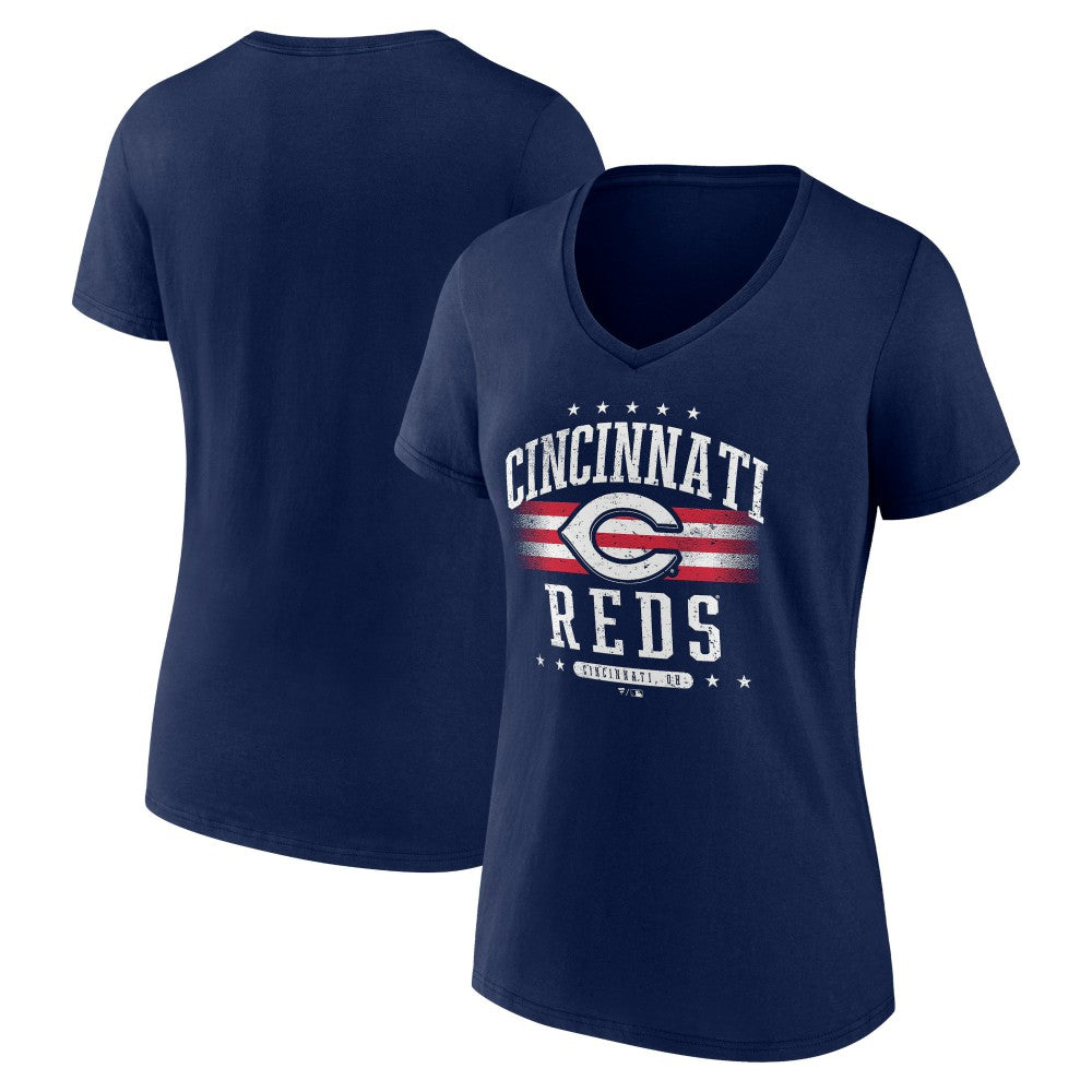 Cincinnati Reds Women's Americana Team V-Neck T-Shirt - Navy - MLB Online