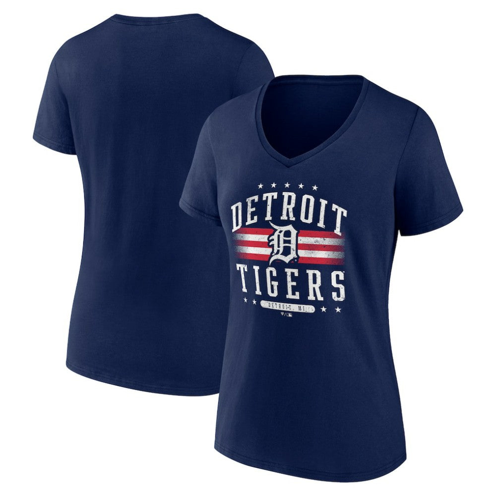 Detroit Tigers Women's Americana Team V-Neck T-Shirt - Navy - MLB on Sale