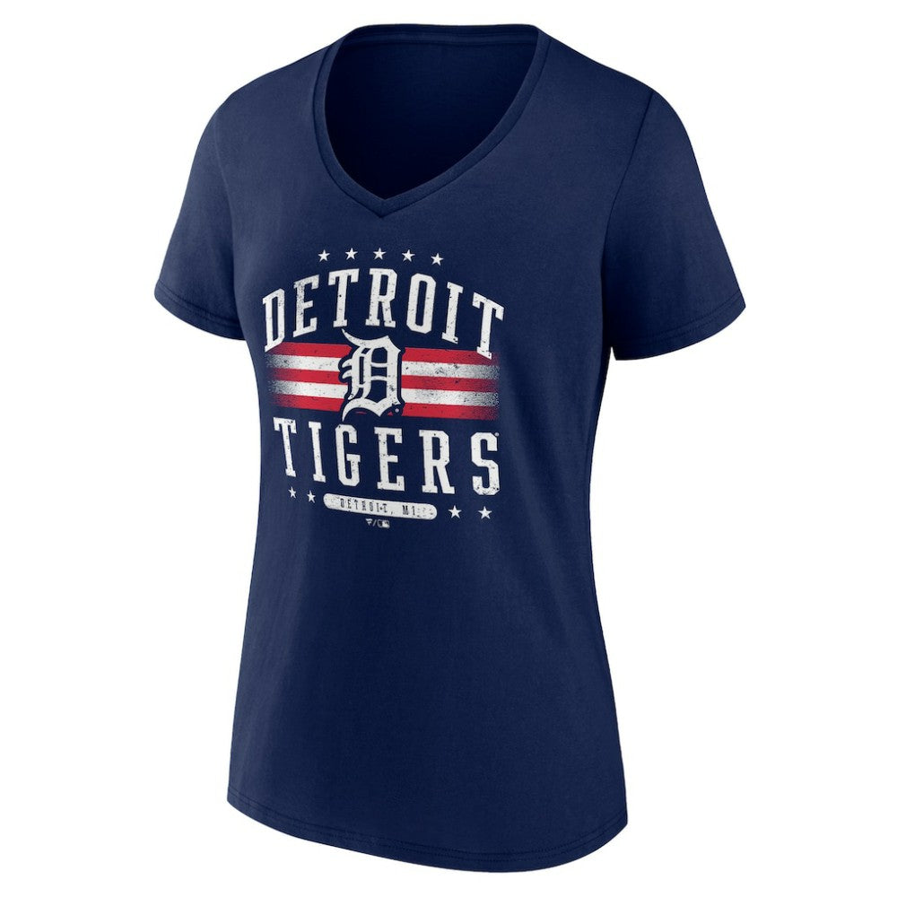 Detroit Tigers Women's Americana Team V-Neck T-Shirt - Navy - MLB on Sale