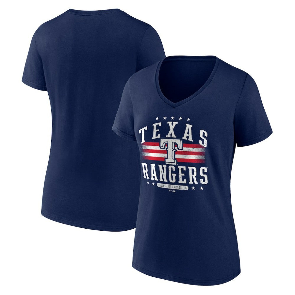 Texas Rangers Women's Americana Team V-Neck T-Shirt - Navy - MLB Sale