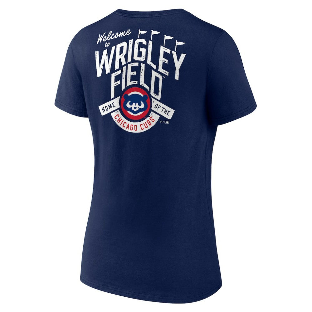 Chicago Cubs Women's Hometown Collection Wrigley V-Neck T-Shirt - Navy - MLB Sale