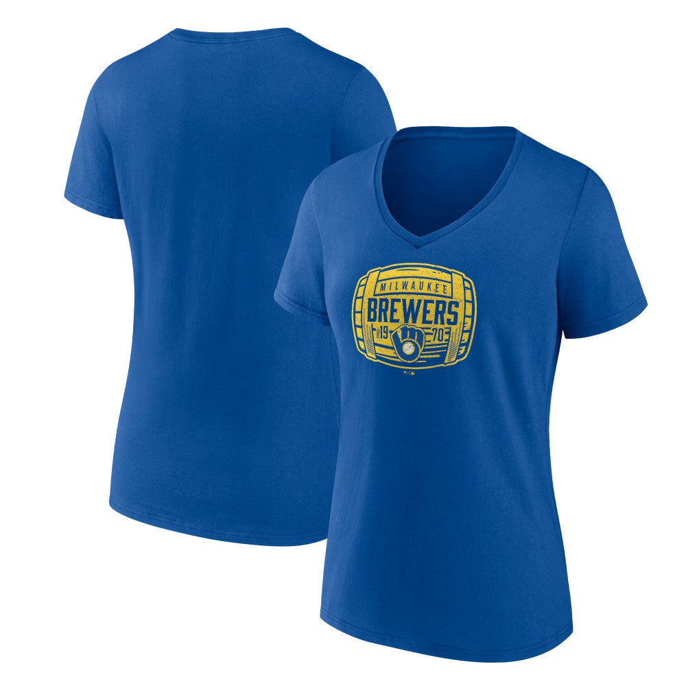 Milwaukee Brewers Women's Hometown Collection Barrel V-Neck T-Shirt - Royal - MLB Sale