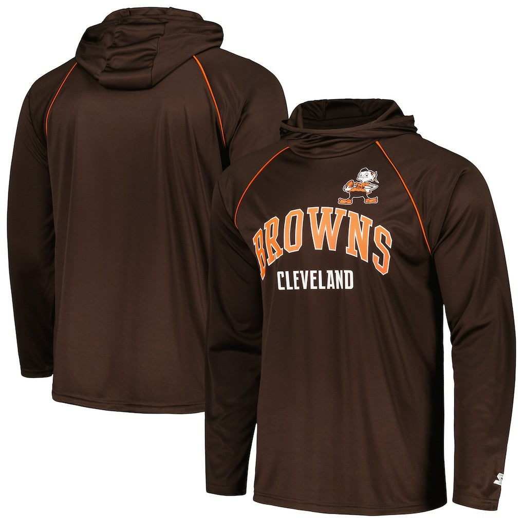 Cleveland Browns Starter Gridiron Classics Throwback Raglan Long Sleeve Hooded T-Shirt Brown