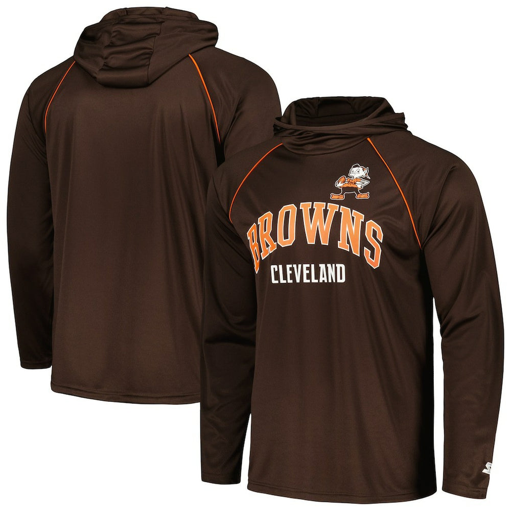 Cleveland Browns Starter Gridiron Classics Throwback Raglan Long Sleeve Hooded T-Shirt Brown
