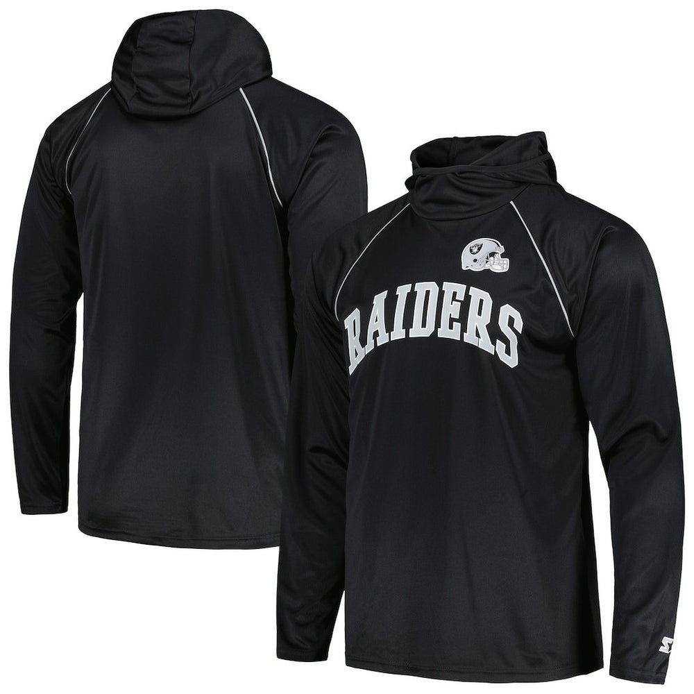 Las Vegas Raiders Starter Gridiron Classics Throwback Raglan Long Sleeve Hooded T-Shirt Black