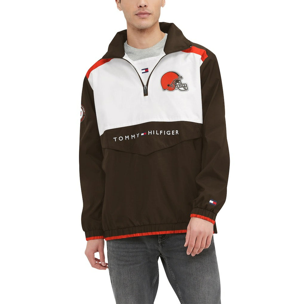 Cleveland Browns Tommy Hilfiger Carter Half-Zip Hooded Top Brown/White