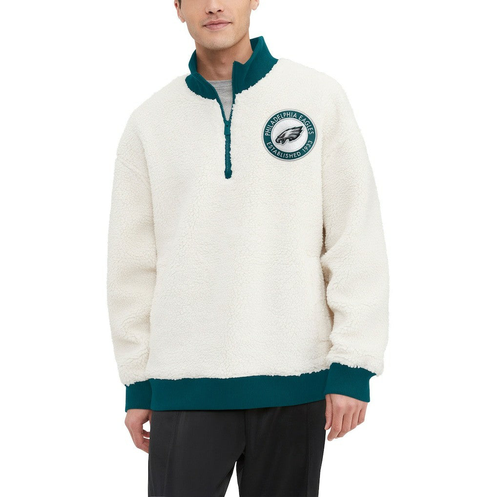 Philadelphia Eagles Tommy Hilfiger Jordan Sherpa Quarter-Zip Sweatshirt Cream