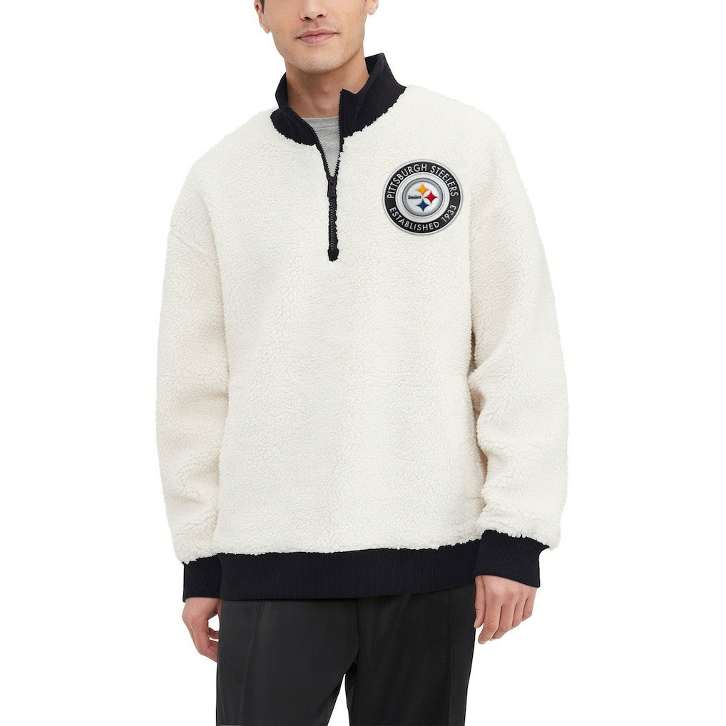 Pittsburgh Steelers Tommy Hilfiger Jordan Sherpa Quarter-Zip Sweatshirt Cream