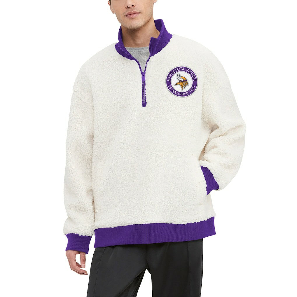 Minnesota Vikings Tommy Hilfiger Jordan Sherpa Quarter-Zip Sweatshirt Cream