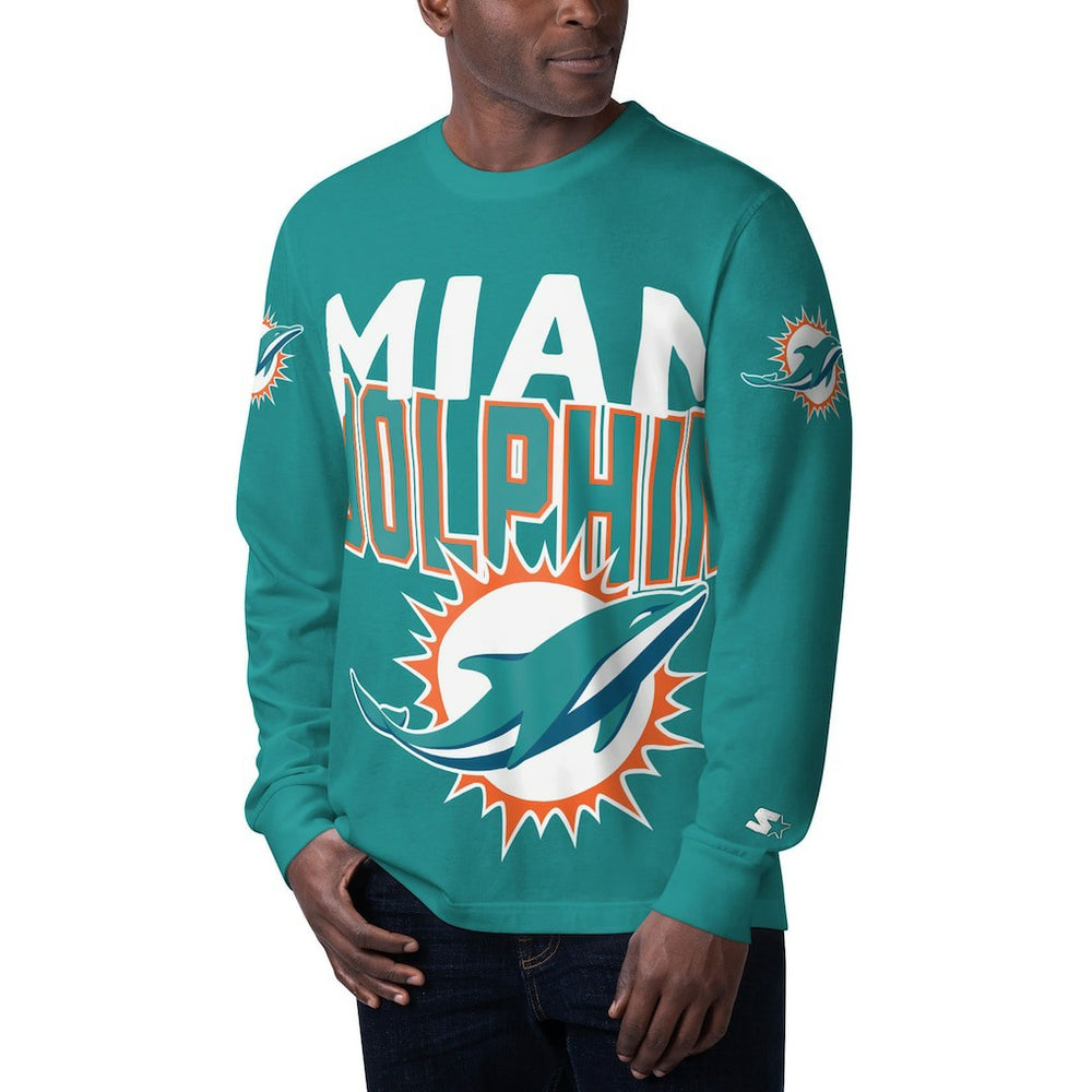Miami Dolphins Starter Clutch Hit Long Sleeve T-Shirt Aqua