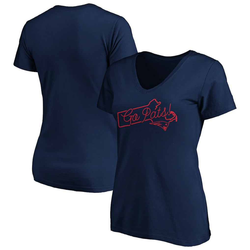 New England Patriots Women's Script V-Neck T-Shirt Navy