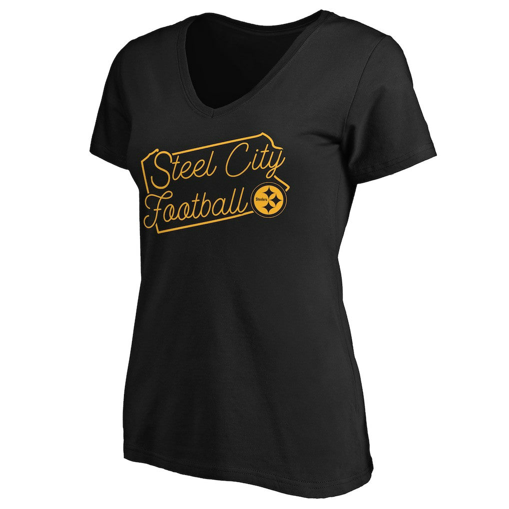 Pittsburgh Steelers Women's Script V-Neck T-Shirt Black