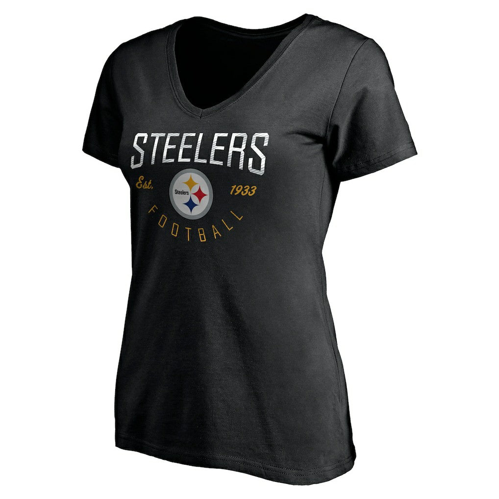 Pittsburgh Steelers Women's Live For It V-Neck T-Shirt Black