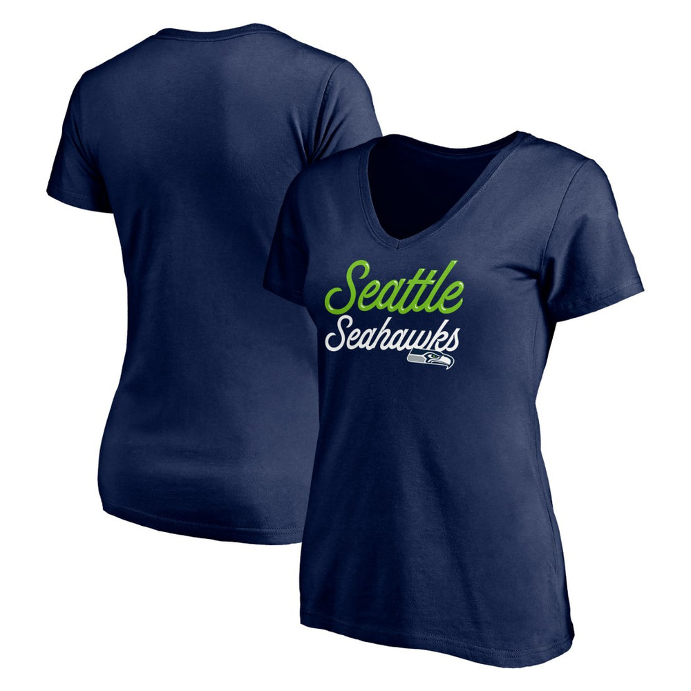 Seattle Seahawks Women's Long Stride V-Neck T-Shirt College Navy
