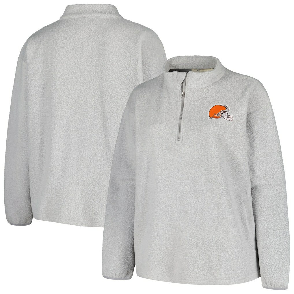 Cleveland Browns Profile Women's Plus Size Sherpa Quarter-Zip Jacket Gray