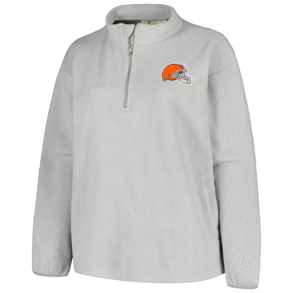 Cleveland Browns Profile Women's Plus Size Sherpa Quarter-Zip Jacket Gray