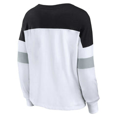 Fanatics Las Vegas Raiders Women's Plus Size Even Match Lace-Up Long Sleeve V-Neck Top White/Black