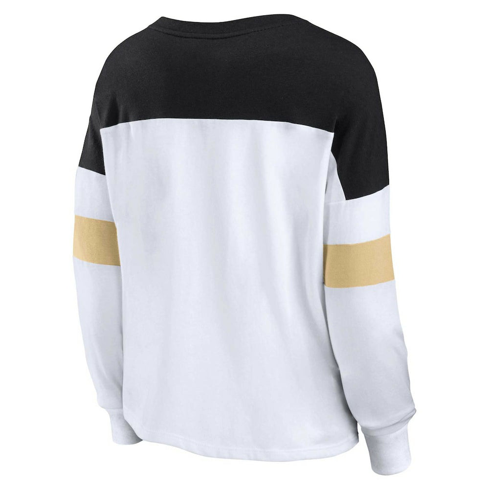 Fanatics New Orleans Saints Women's Plus Size Even Match Lace-Up Long Sleeve V-Neck Top White/Black