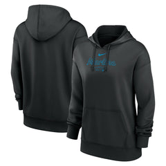 Miami Marlins Nike Women's Authentic Collection Performance Pullover Hoodie - Black - Nike Lifestyle