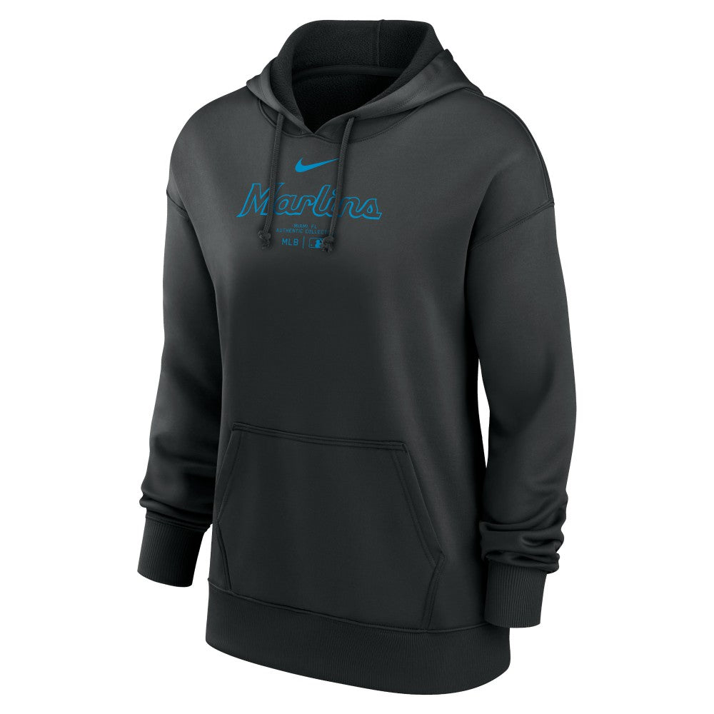Miami Marlins Nike Women's Authentic Collection Performance Pullover Hoodie - Black - Nike Lifestyle