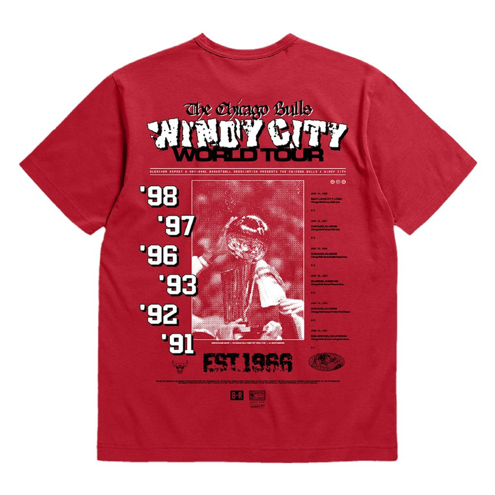 Chicago Bulls Bleacher Report x  Unisex World Tour T-Shirt for sale Red | Mitchell & Ness US
