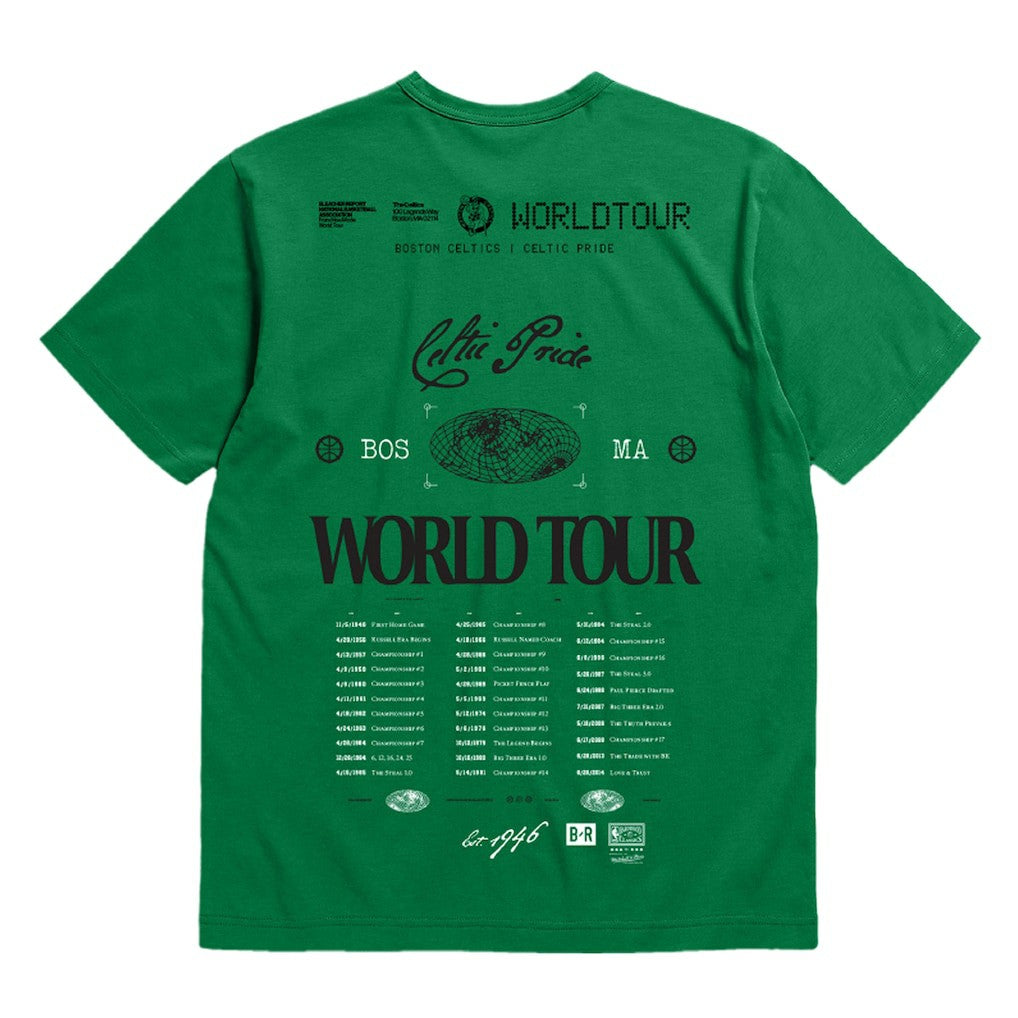 Boston Celtics Bleacher Report x  Unisex World Tour T-Shirt Kelly Green | Mitchell & Ness outlet