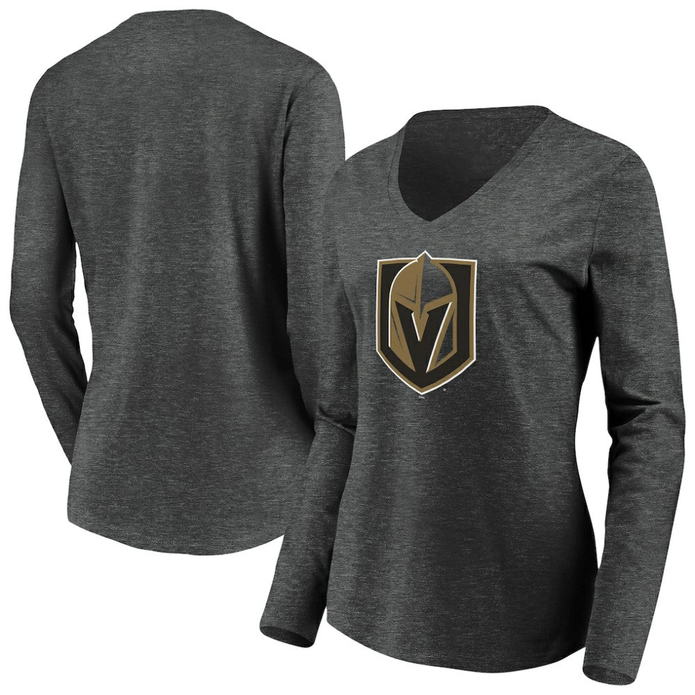 Vegas Golden Knights Women's Primary Logo V-Neck Long Sleeve T-Shirt - Charcoal - NHL 200131919