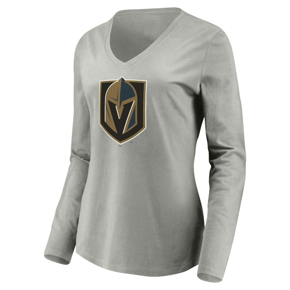 Vegas Golden Knights Women's Primary Logo V-Neck Long Sleeve T-Shirt - Gray - NHL 200131921