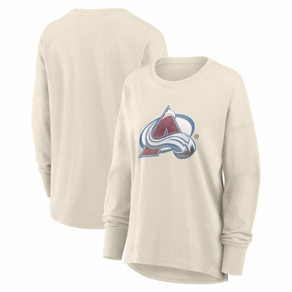 Colorado Avalanche Fanatics Women's Distressed Logo Long Sleeve T-Shirt - Cream - NHL 2001323623