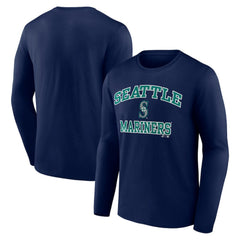 Seattle Mariners Logo Athletic Heart & Soul Long Sleeve T-Shirt - Navy - MLB on Sale