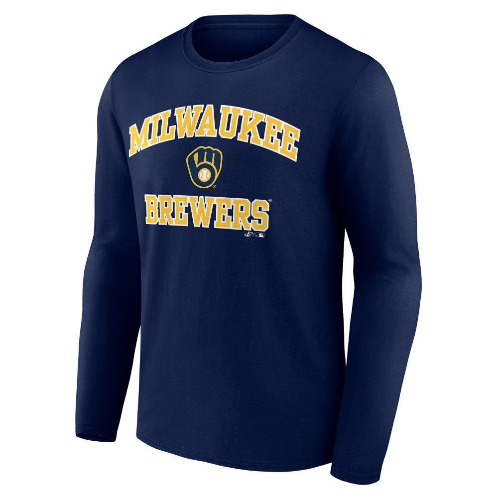 Milwaukee Brewers Logo Athletic Heart & Soul Long Sleeve T-Shirt - Navy - MLB on Sale
