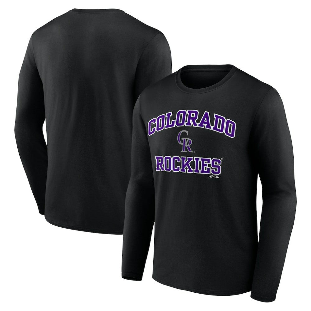 Colorado Rockies Logo Athletic Heart & Soul Long Sleeve T-Shirt - Black - MLB Discount