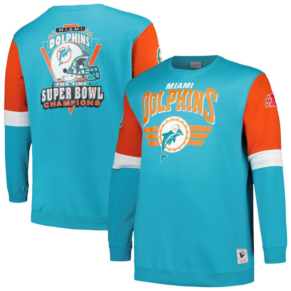 Mitchell & Ness Miami Dolphins Big & Tall Fleece Pullover Sweatshirt Aqua