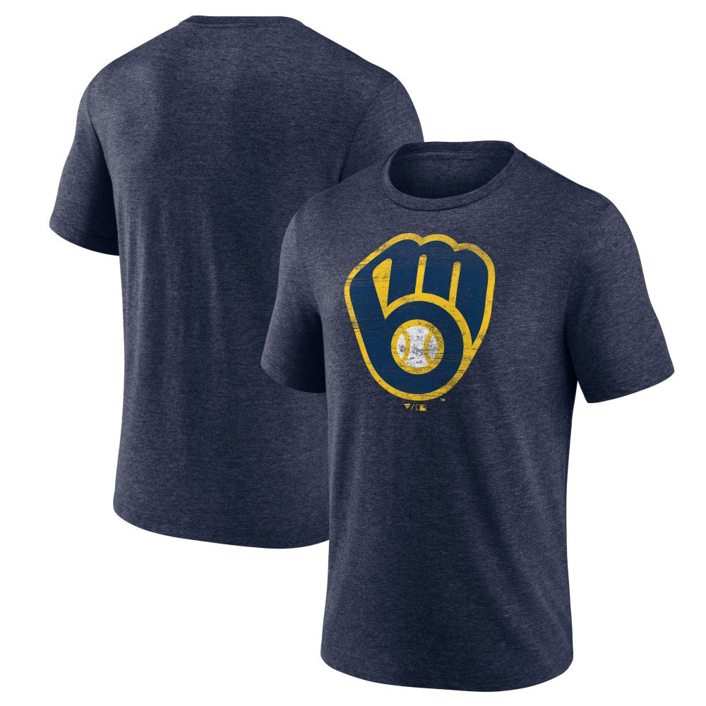 Milwaukee Brewers Official Logo Tri-Blend T-Shirt - Heather Navy - MLB Lifestyle