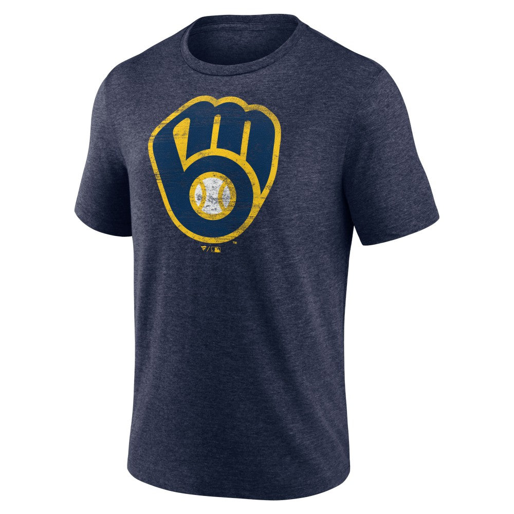Milwaukee Brewers Official Logo Tri-Blend T-Shirt - Heather Navy - MLB Lifestyle