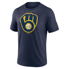 Milwaukee Brewers Official Logo Tri-Blend T-Shirt - Heather Navy - MLB Lifestyle