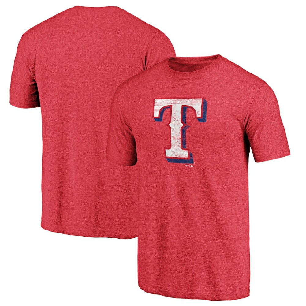 Texas Rangers Official Logo Tri-Blend T-Shirt - Heather Red - MLB Lifestyle
