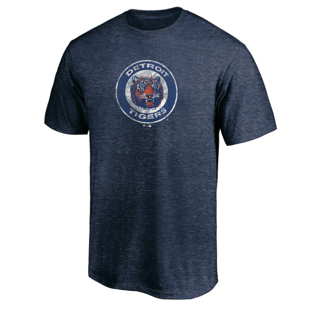 Detroit Tigers Cooperstown Collection Throwback Logo Tri-Blend T-Shirt - Heather Navy - MLB Lifestyle